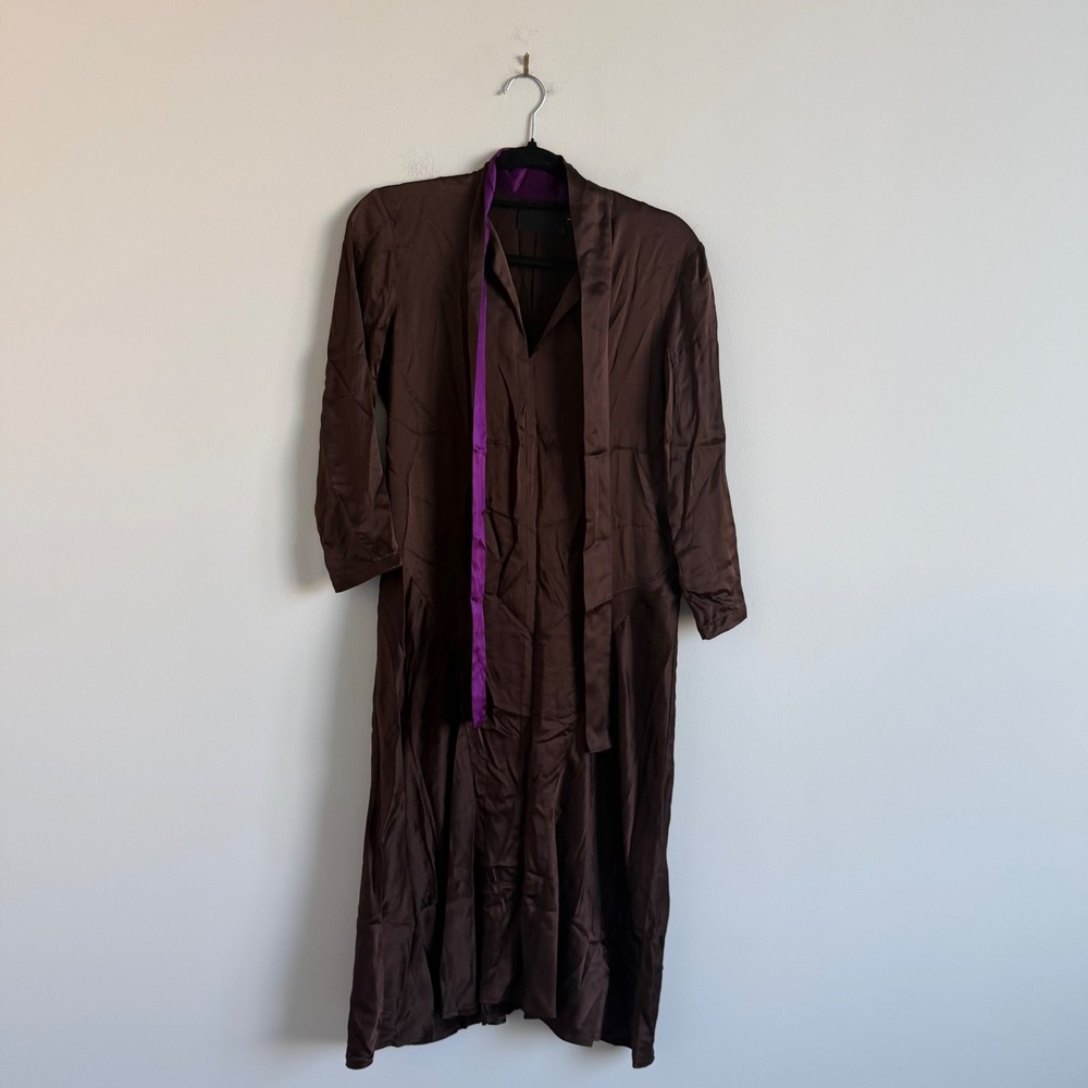 No. 6‎ Store Brown and Purple A-Line 100% Silk Midi Dress